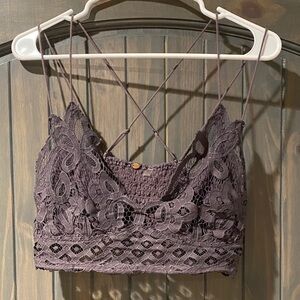 Free People Plum Lace Cropped Bralette with Crisscross Straps
